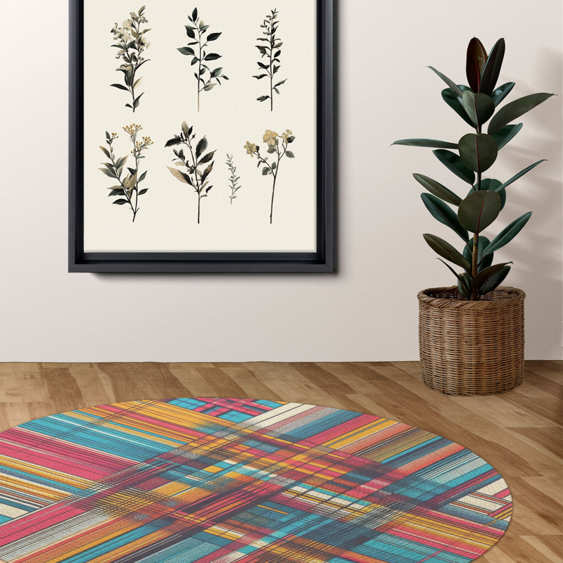 Tapis tressé à motifs écossais audacieux, Rond 5 pi