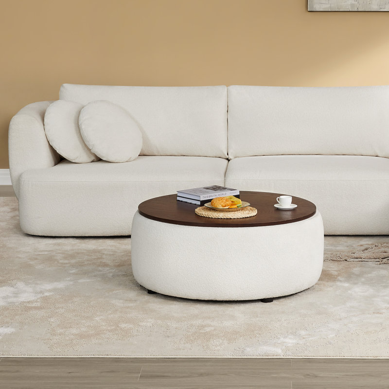 Aneika Round Storage Ottoman, Cream