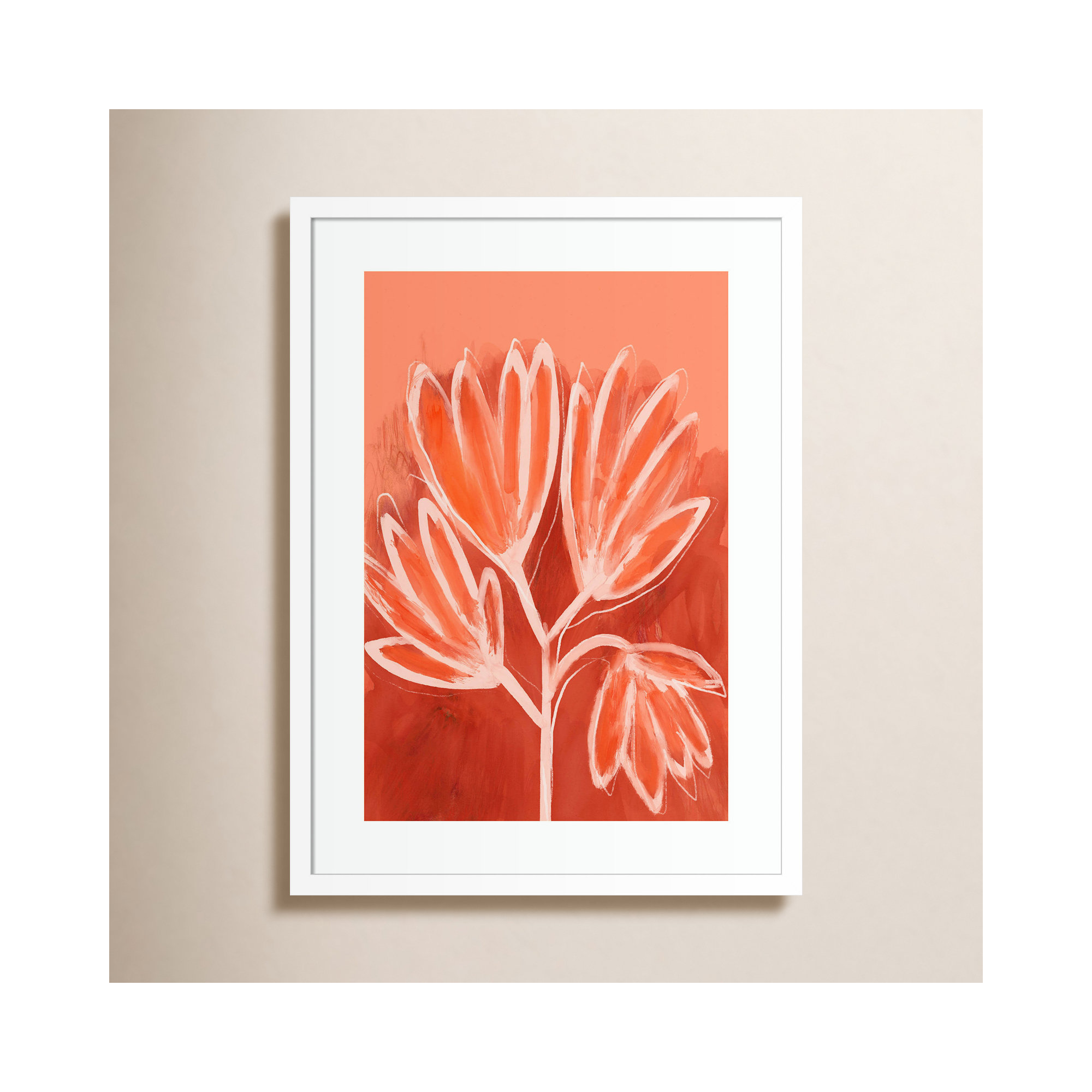 Peachy Flowers by Treechild Wood Framed Wall Art Print, White, 25" H x 19" W