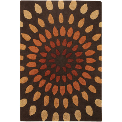 Clois Authentic Hand-Tufted Handmade Dark Brown, Rust & Gold Modern Botanical Sunburst Wool Area Rug