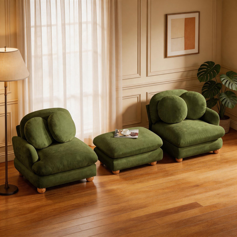 Causeuse en chenille 2 places avec repose-pieds, Vert