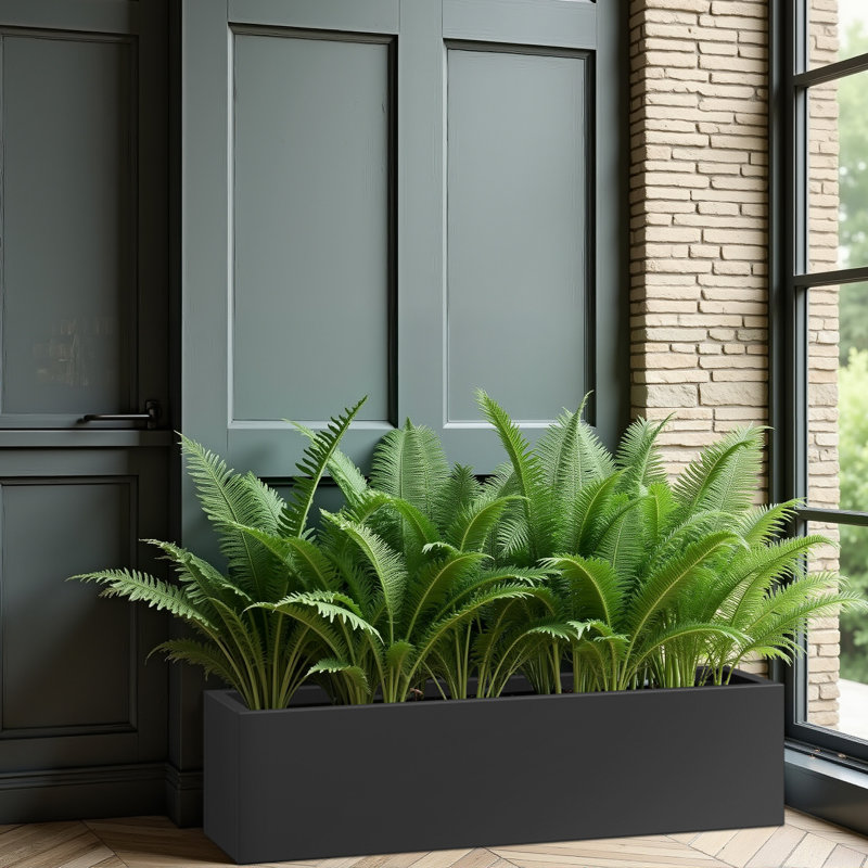 Jardinières rectangulaires en métal pour plantes d'extérieur, H 9 po x l 36 po x P 9 po, Noir