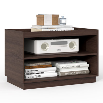 2 bacs de rangement empilables de 28 po de large avec compartiment ouvert pour les organisateurs de placard, organisateur de placard empilable en bois Grandes unités de rangement empilables modernes pour le couloir du salon, brun