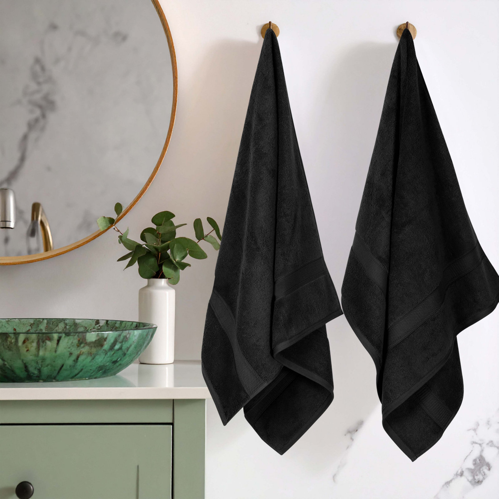 2-Piece Egyptian Cotton Bath Towel Set, Black