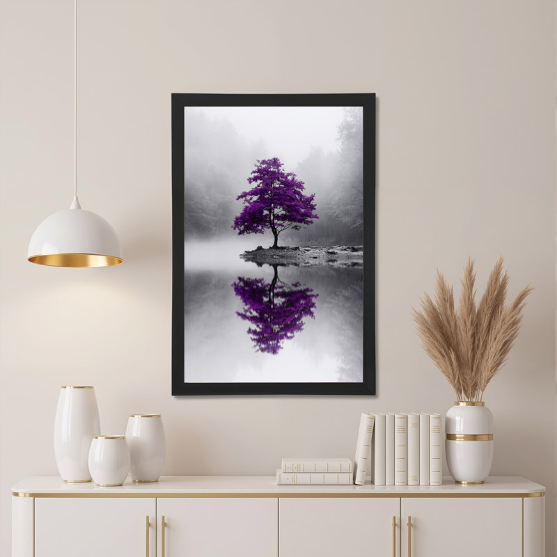Ensemble de 1 tableau sur toile tendue représentant un paysage avec reflet d'arbre, H 18 po x l 12 po