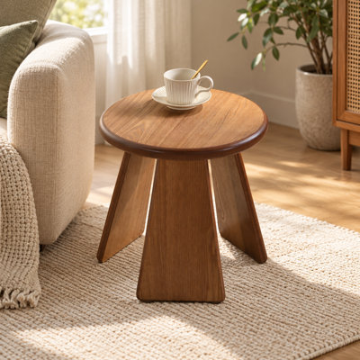 Table d'appoint ronde en bois 15,7 pouces avec trois pieds inclinés, table d'appoint en bois naturel pour le salon