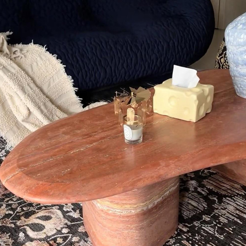 Table basse en pierre naturelle avec pieds épais et robustes, H 13,77 po x L 47,24 po x l 25,59 po