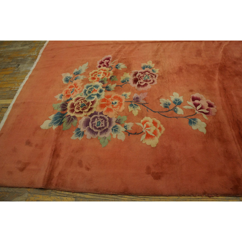 Antique Large Room Size Hand Knotted Wool Pile Chinese Art Deco Rug