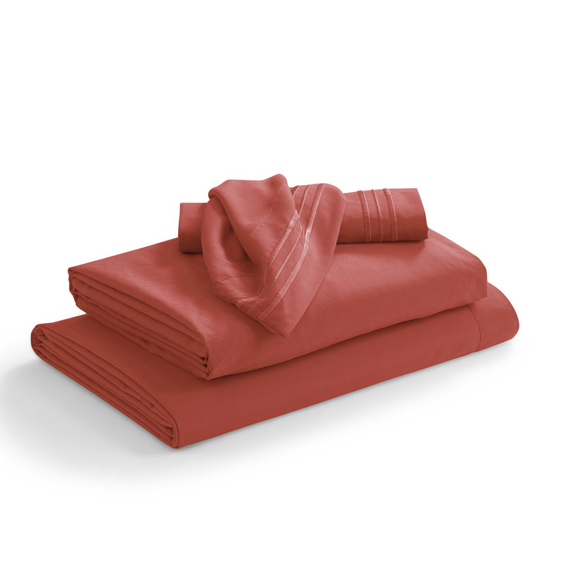 1800 Series Double-Brushed Microfiber Hypoallergenic Sheet Set, Orange, Queen Sheet Set with 2 Pillowcases