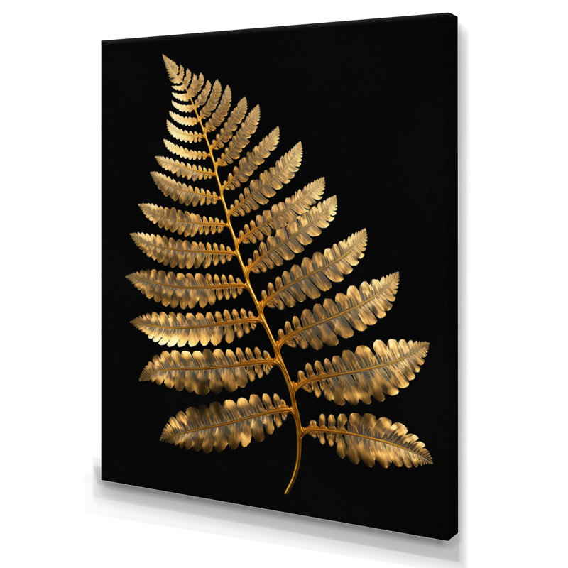 Golden Fern on Black II - reproduction d'art sur toile, H 20 po x l 12 po x P 1 po, Toile tendue