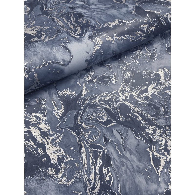 Elixir Marble Wallpaper, Blue/Silver
