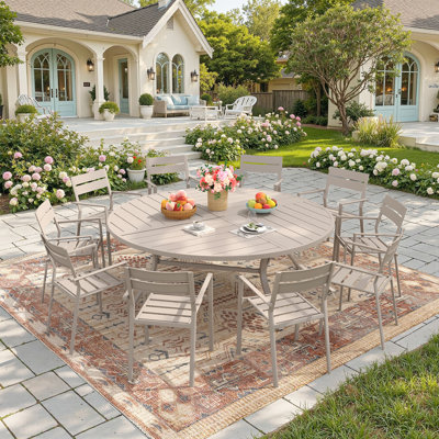11-Pieces Patio Round Outdoor Dining Set With Stacking Metal Chair