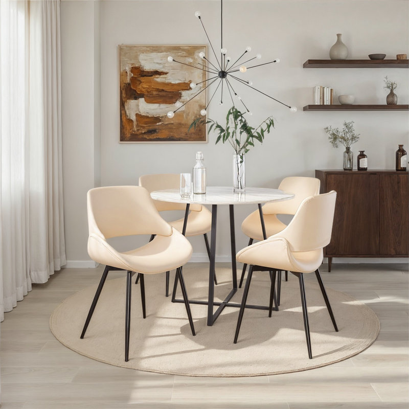 Najrin Faux Leather Upholstered Side Chair, Cream, Black