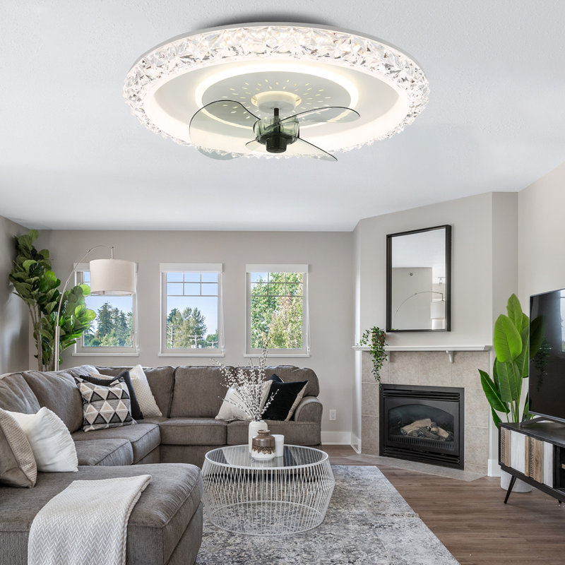 19" Flush Mount Modern Ceiling Fan with Lights and Remote, Smart Fandelier with 6 Speeds