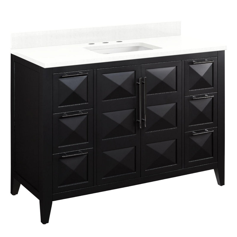 48" Holmesdale Vanity with Rectangular Undermount Sink, Feathered White Quartz, Black, 8" Widespread