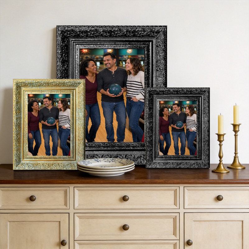 8" x 10" Black 3 PCS Polished Picture Frame for Family Photo Display