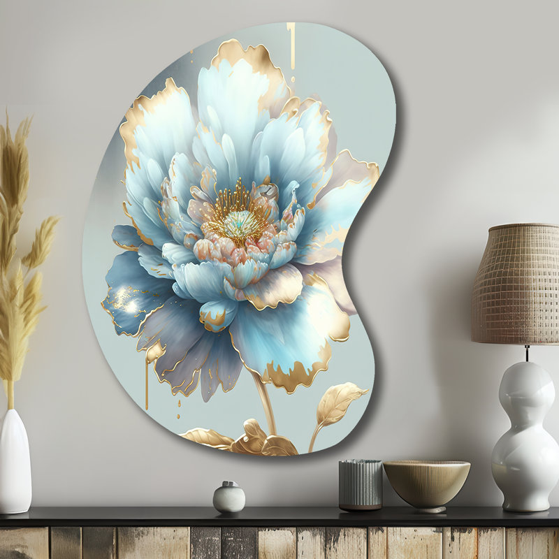 Chic chic fleur bleue IV - forme unique de décoration florale en métal, sculpture murale asymétrique en métal