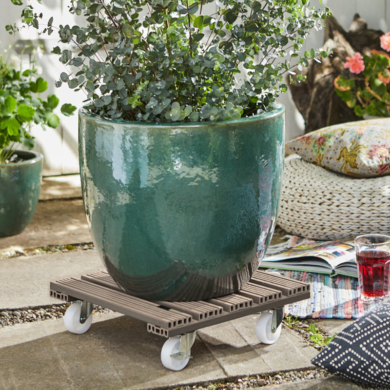 Taupe 15.4" Square Wood Plastic Composite Plant Caddy