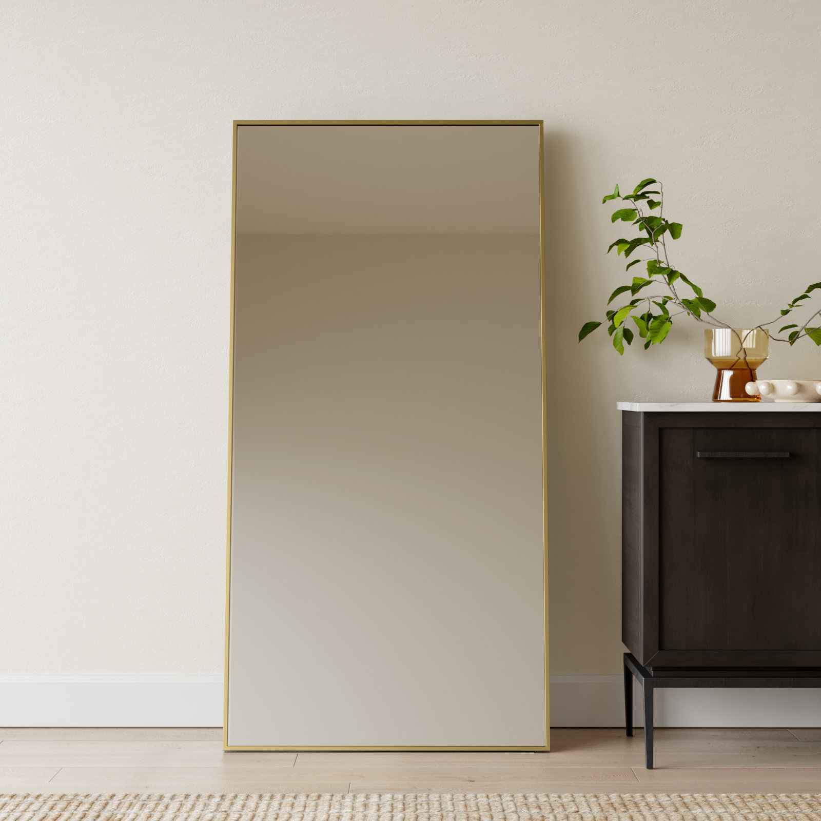 Sabine Metal Rectangle Floor Mirror, 60" x 30", Brass