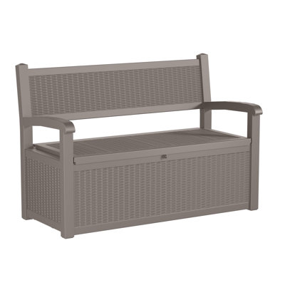 Banc de rangement extérieur en résine PawsomePad de 120 gallons, coffre de terrasse verrouillable et résistant aux intempéries pour piscine de jardin, coussin imperméable et contenant de rangement pour outils de jardin, brun clair