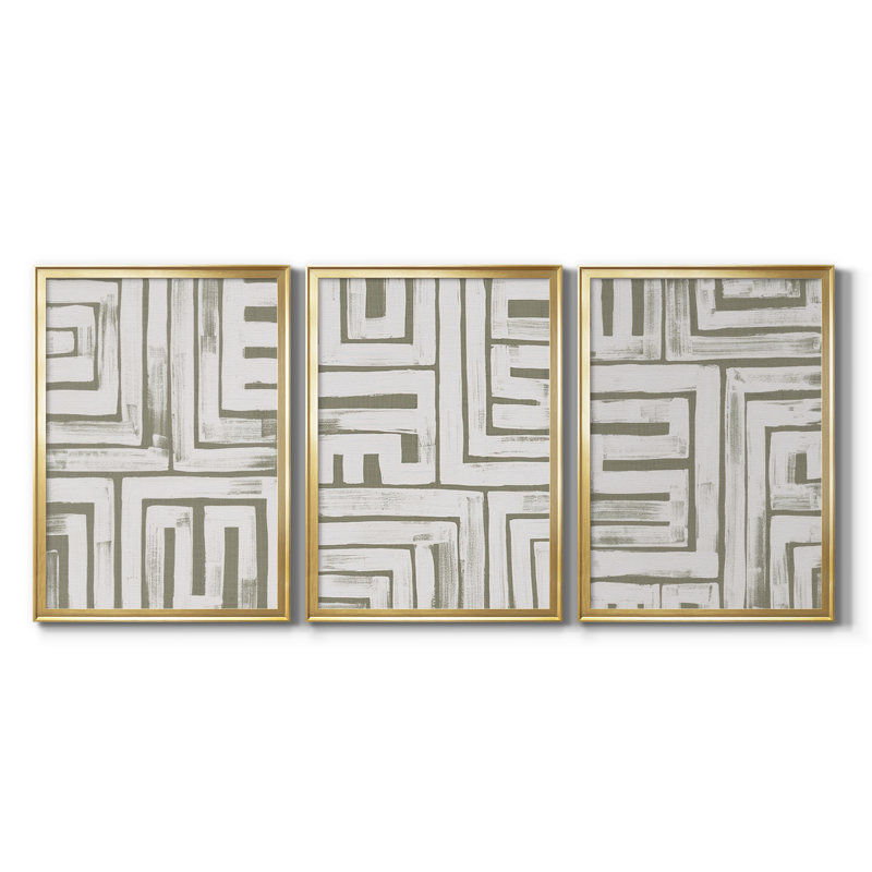 Maze Interlock I - Toile tendue avec châssis encadré - 3 pièces, H 19 po x l 45 po, Doré