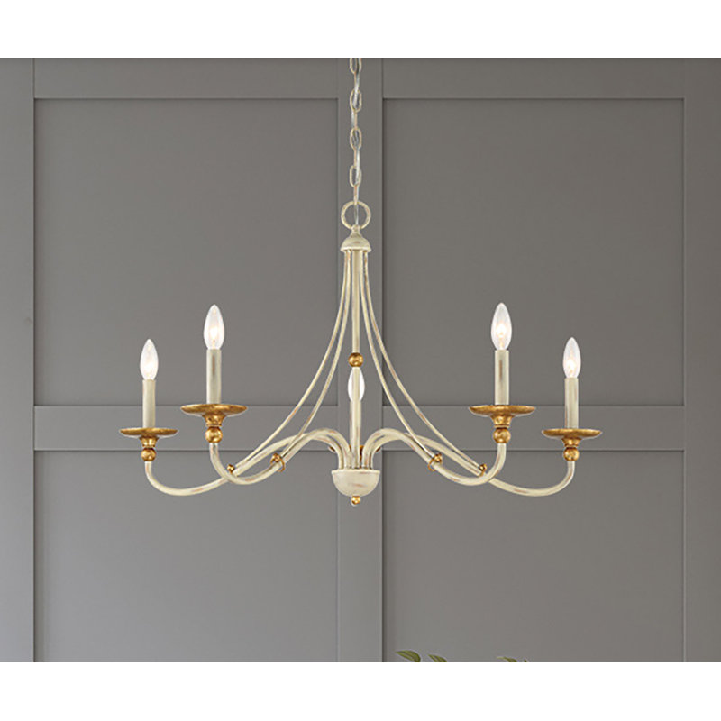 Lustre en roue de chariot à 5 lumières de style bougie, H 20 po x l 28 po x P 28 po