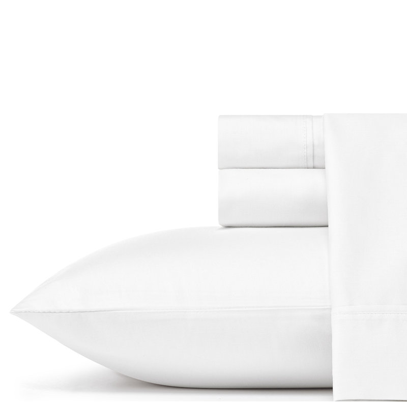Ensemble de draps en percale de coton 200 fils Bradford, Ensemble de draps pour grand lit avec 2 taies d'or, Blanc uni