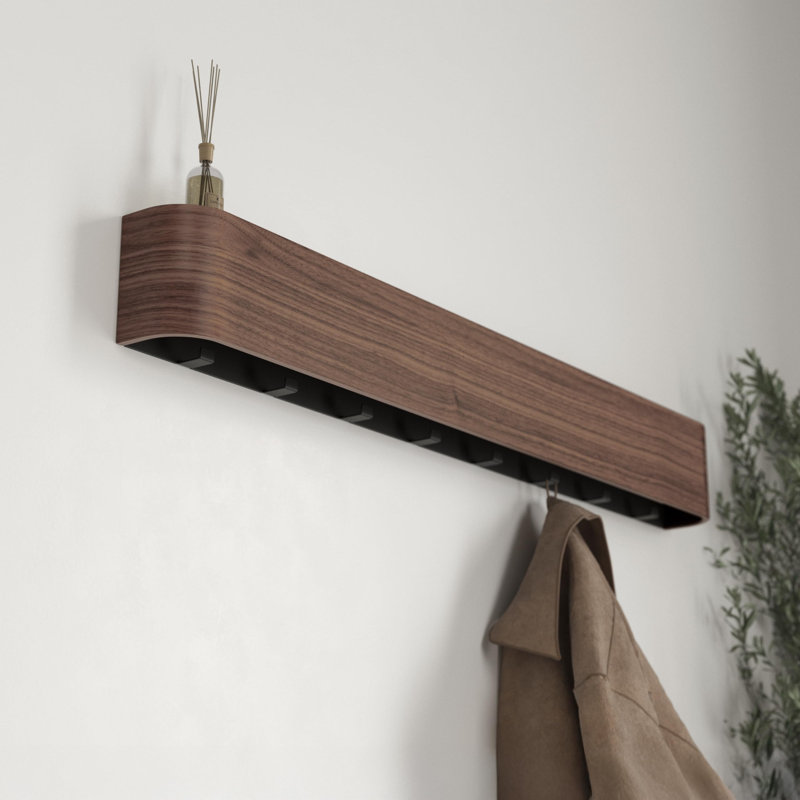 Wall 8 - Hook Coat Rack, Dark Brown