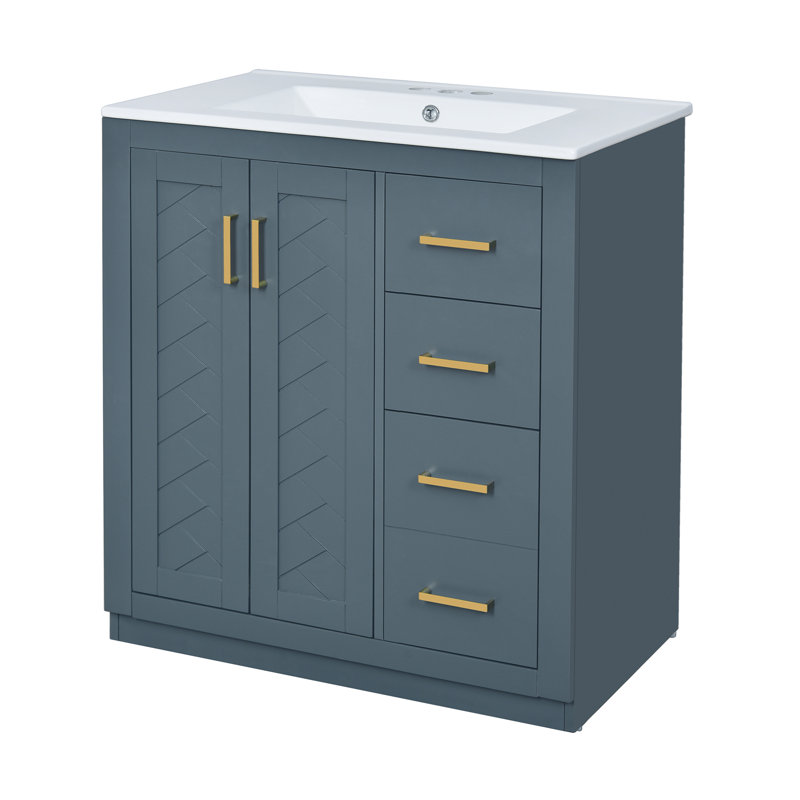 Meuble-lavabo simple 30 po avec lavabo en céramique, Bleu
