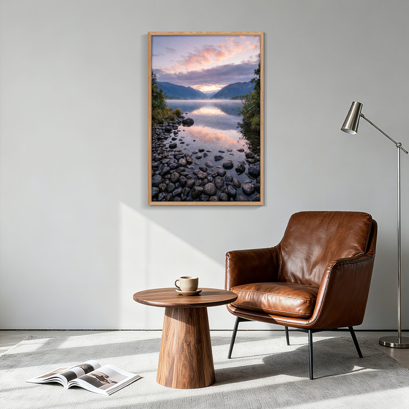 Ensemble de 1 tableau sur toile représentant un lac de montagne, 36"H x 24"W, Naturel