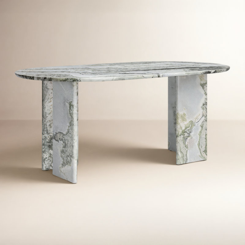 Arian Oval Marble Top with Marble Base Dining Table, Green Onyx