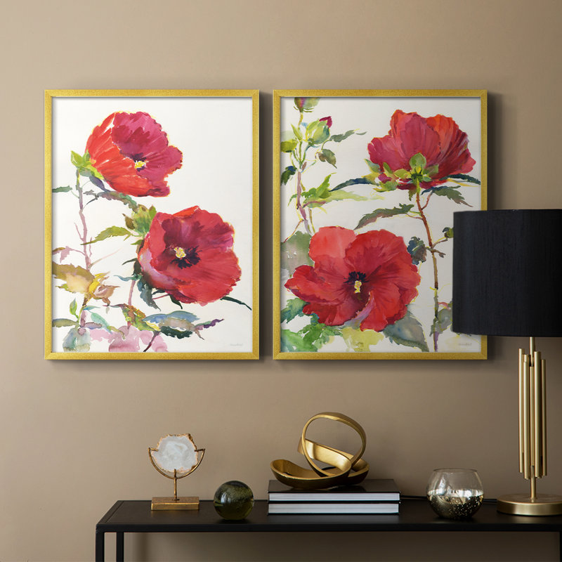Impression encadrée Hibiscus Glow I-Premium - prête à être accrochée - aucun clou requis - aucun clou requis, Doré