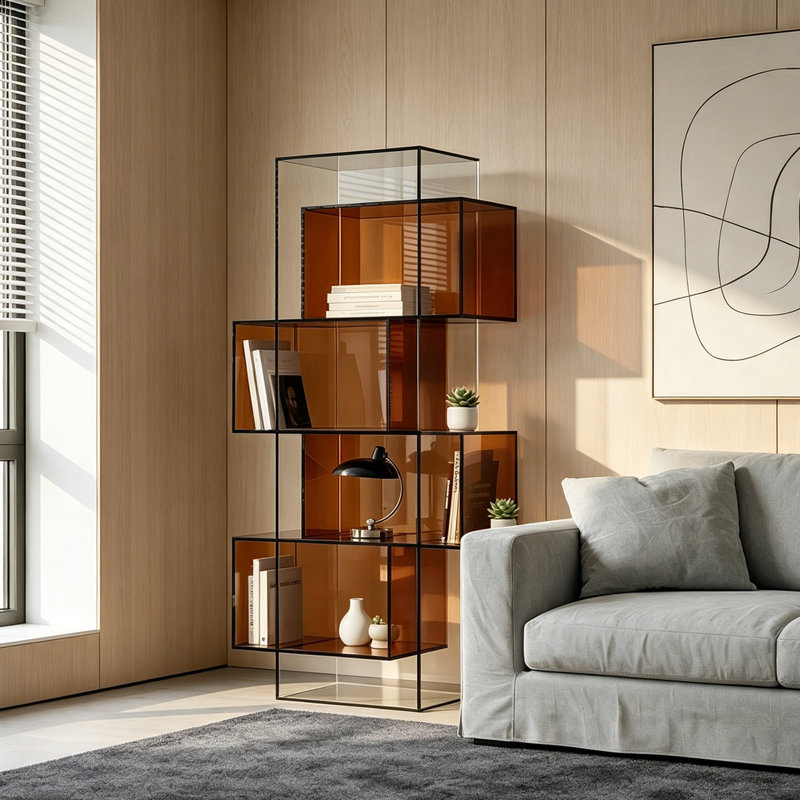 Bibliothèque géométrique en acrylique, Tan, (4 Shelves) 59.06" H x 23.62" W x 11.81" D