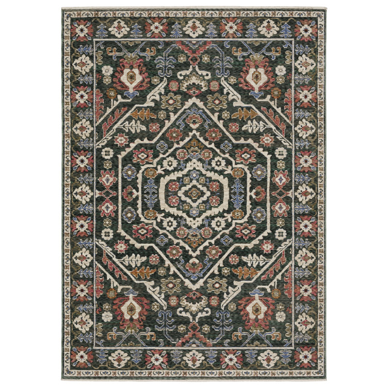 Tapis vert / rose Aina Global Layered Medallions, Tapis de couloir 2 pi 3 po x 7 pi 6 po