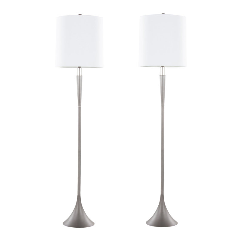 Lampe sur pied en métal en fonte et cristal K9 transparent avec abat-jour en lin blanc - ensemble de 2