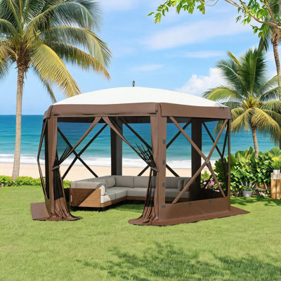 Pavillon de jardin escamotable 13 pi avec moustiquaire et linges amovibles, 6 côtés
