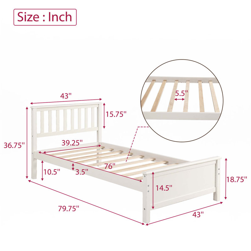 Lit plateforme simple en bois, White