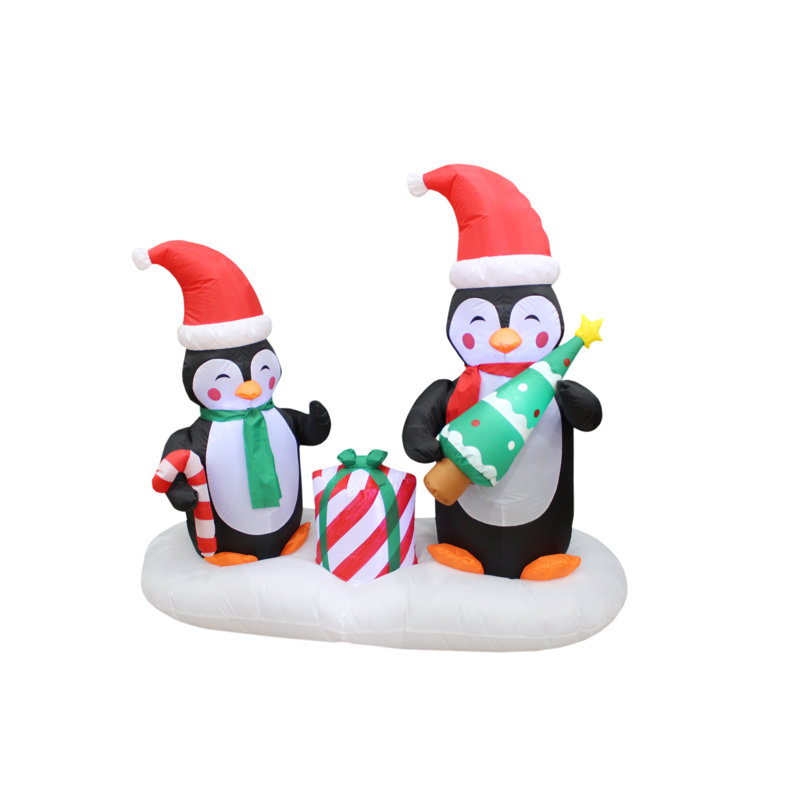 Décoration gonflable de jardin gonflable de Noël de 6 pieds avec deux joyeux pingouins et un arbre de Noël