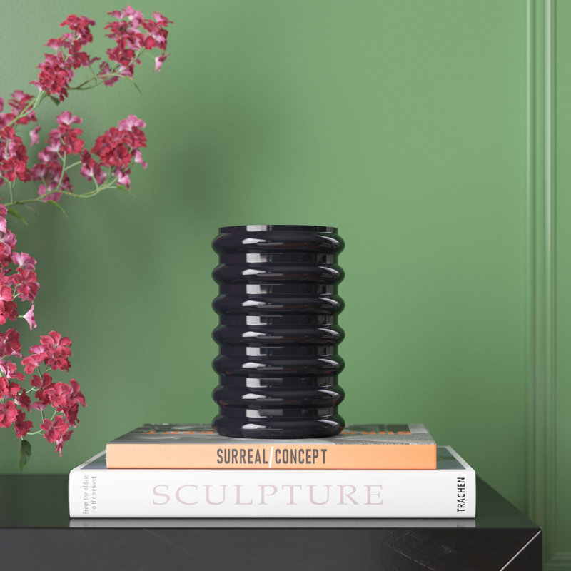 Vase en verre nervuré en verre avec un design rainuré moderne et une silhouette contemporaine pour un affichage décoratif.