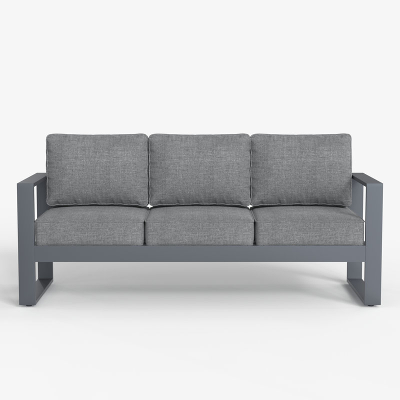 Standalone Product 73'' Wide Outdoor Straight Patio Sofa with Cushions, Grey Frame/Grey Cushion
