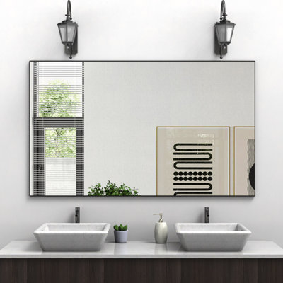 60 po x 36 po Miroir de salle de bain rectangulaire avec cadre noir Grand miroir mural décoratif pour salle de bain