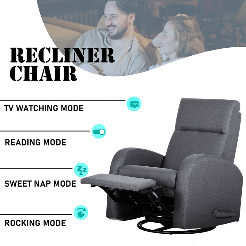 30'' Wide Manual Swivel Reclining Glider Rocking Chair, Smoke