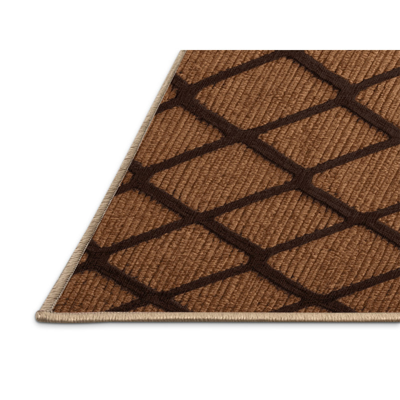 Machine Washable Trellis Brown Area Rug, Round 8'