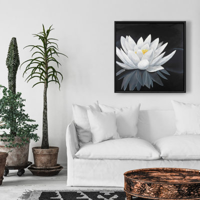 Toile à motif de fleurs de lotus | Cadre blanc | Décoration intérieure