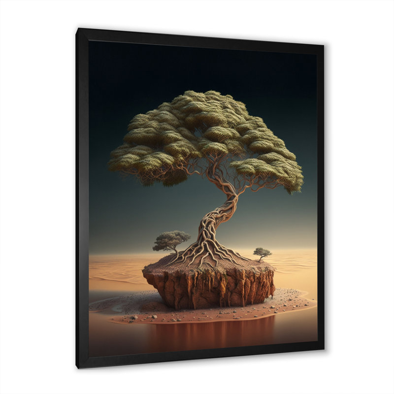 Bonsai Tree on Sand I - Impression sur toile, Impression noire sur toile encadrée, H 20 po x l 12 po x P 1 po