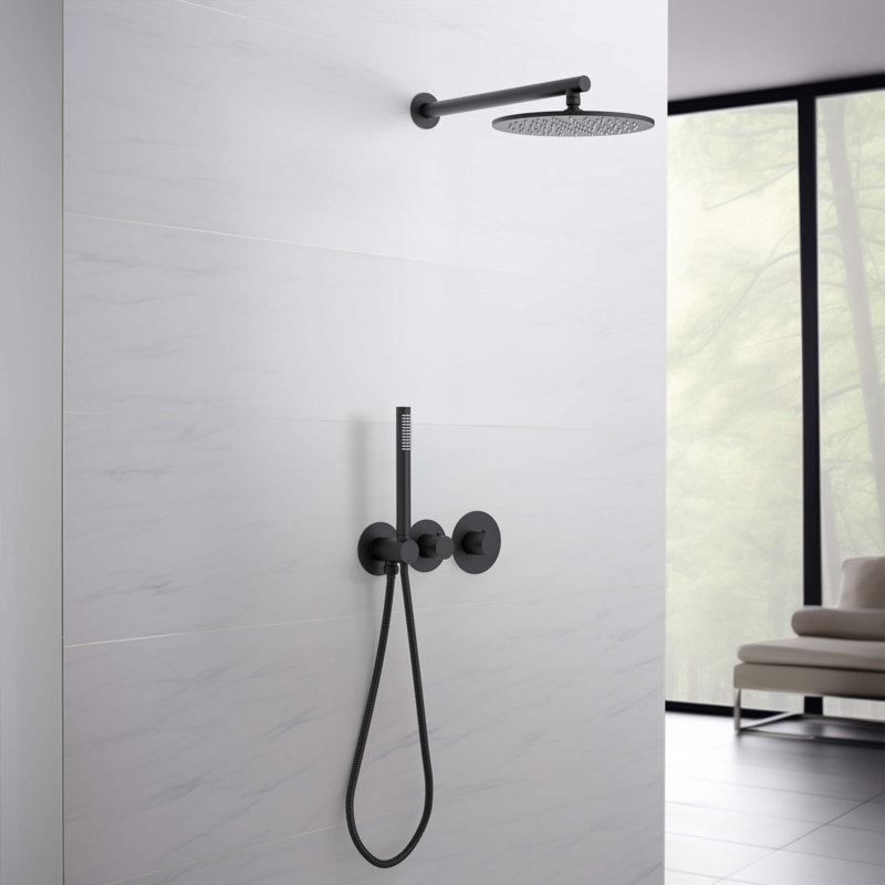 Thermostatic Complete Shower System with Rough in-Valve, Matte Black