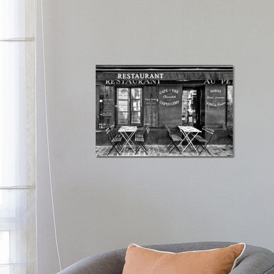 Black Montmartre Series - Café Restaurant 1 Piece Wrapped Canvas Wall Art