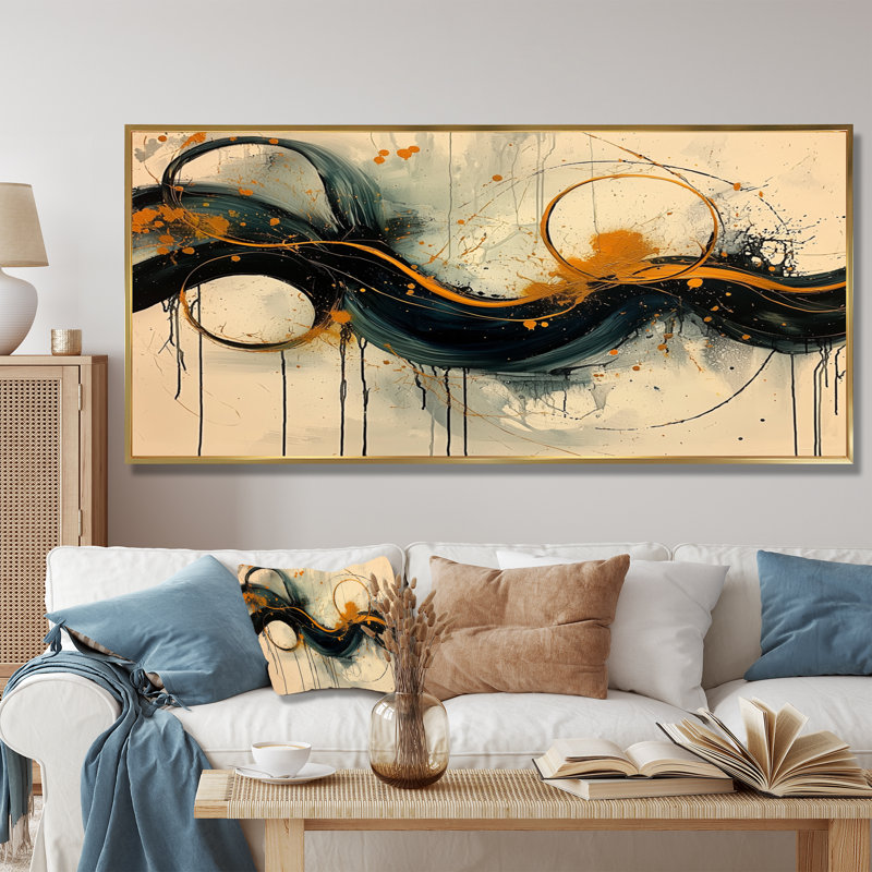 Omelien - Abstract Large Wall Decor, 28" H x 60" W, Floater Framed, Gold