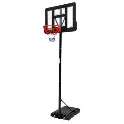 Panier de basketball portatif 44 po, hauteur réglable de 5,2 à 10 pi, panneau incassable, base stable à roulettes, acier antirouille, intérieur / extérieur