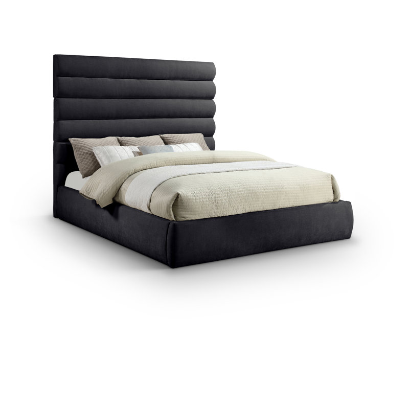 Elessio Chenille Fabric Bed, Black Chenille Fabric, King